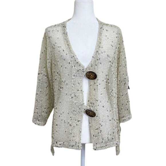 Nina Leonard Open Knit Cardigan Bolero Sweater Button-Front Beige Womens Size XL - Picture 1 of 8